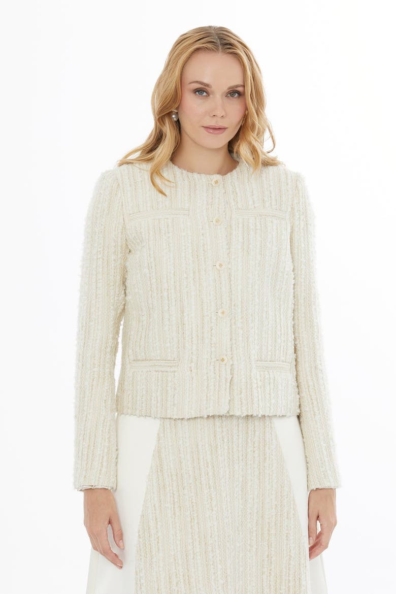 Button-Front Long-Sleeve Short Layering Jacket, Main, color, Ecru