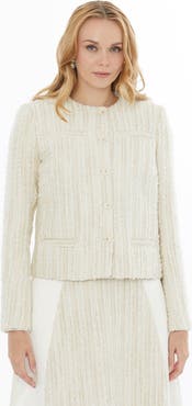 Gizia Button-Front Long-Sleeve Short Layering Jacket