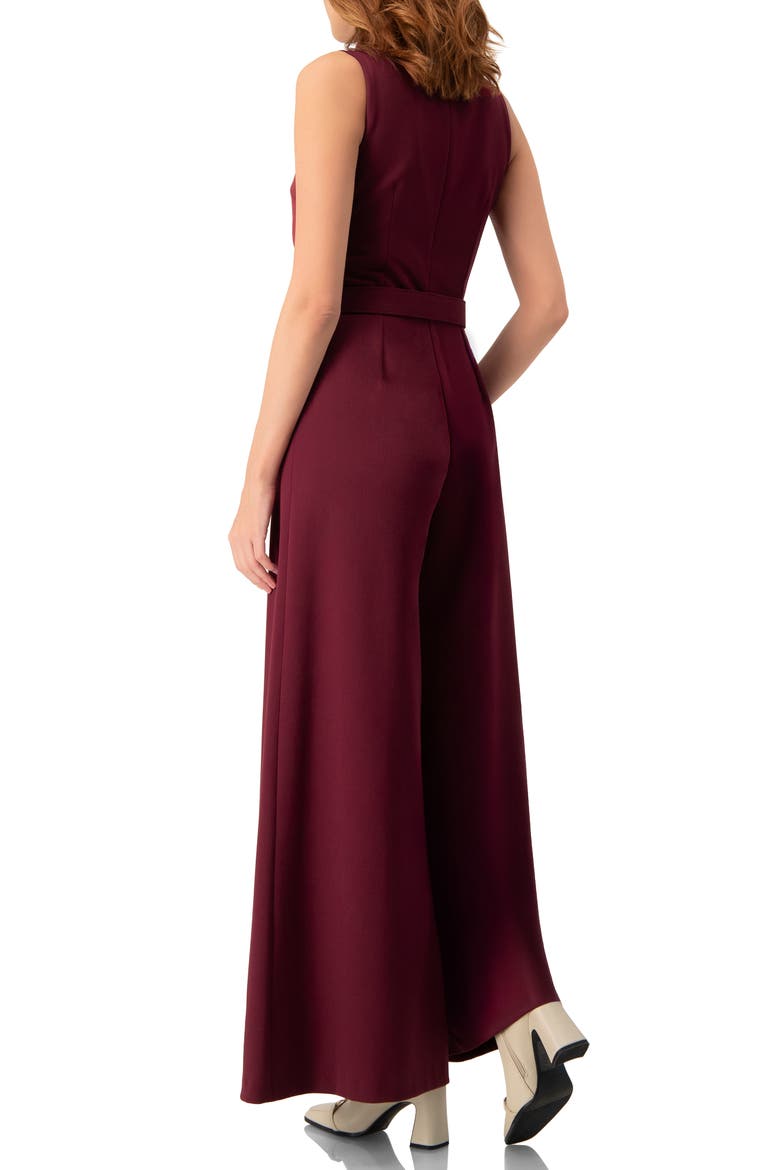 Sleeveless High Neck Jumpsuit with Belt, Alternate, color, Wine