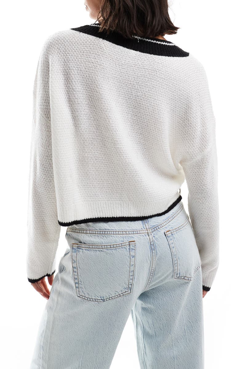 Miss Selfridge Varsity Cable Stitch V-Neck Sweater, Alternate, color, 