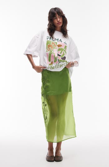 Embroidered Cotton Organza Midi Skirt