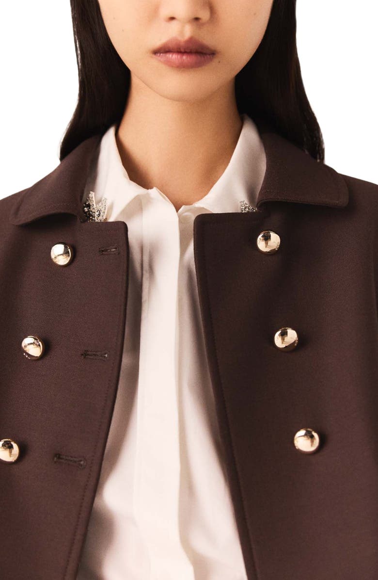maje Short double-breasted jacket, Alternate, color, Brown
