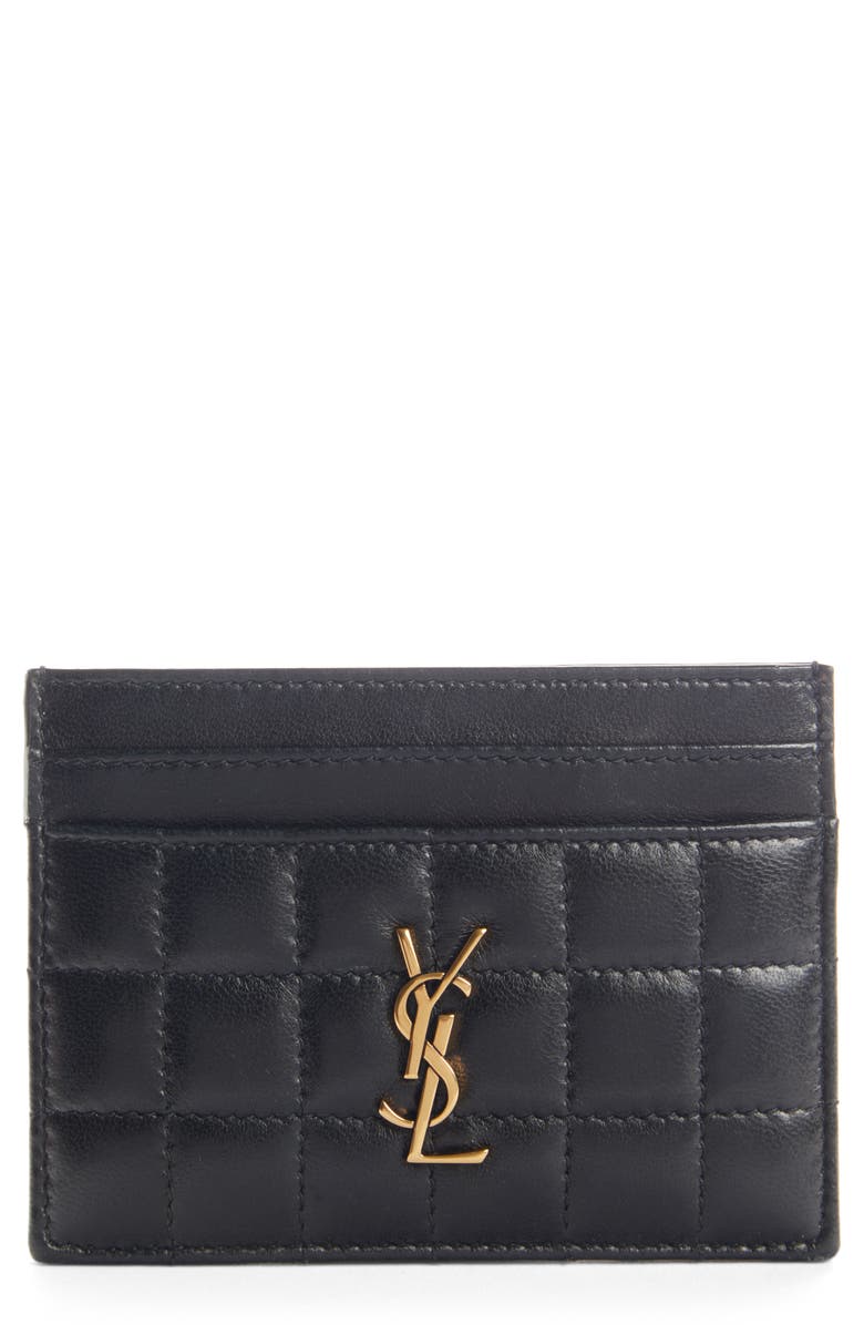 Saint Laurent Matelassé Leather Card Case, Main, color,