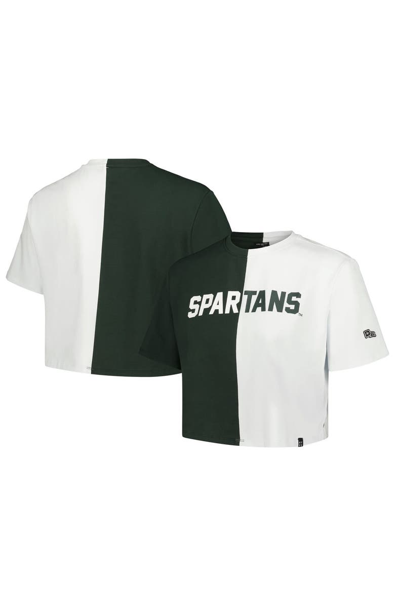 Hype and Vice Women's Hype and Vice Green/White Michigan State Spartans Color Block Brandy Cropped T-Shirt, Main, color,