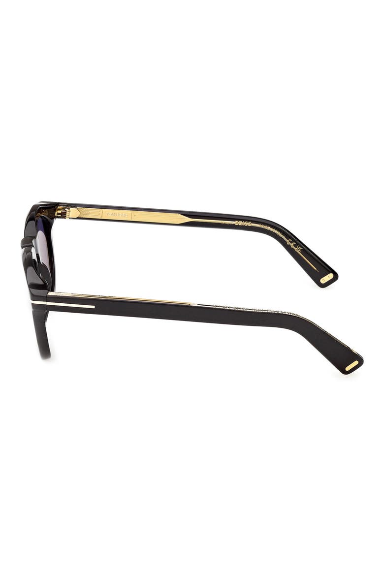 47mm Small Round Sunglasses, Alternate, color, SHINY BLACK / BLUE LENS
