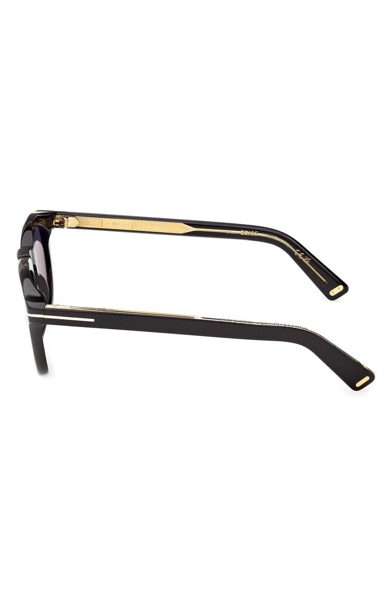 TOM FORD 47mm Small Round Sunglasses, Alternate, color, Shiny Black / Blue Lens