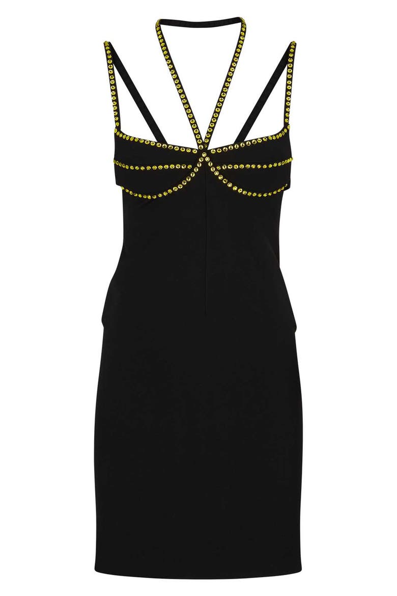 Coco Rhinestone Detail Halter Neck Minidress, Alternate, color, BLACK