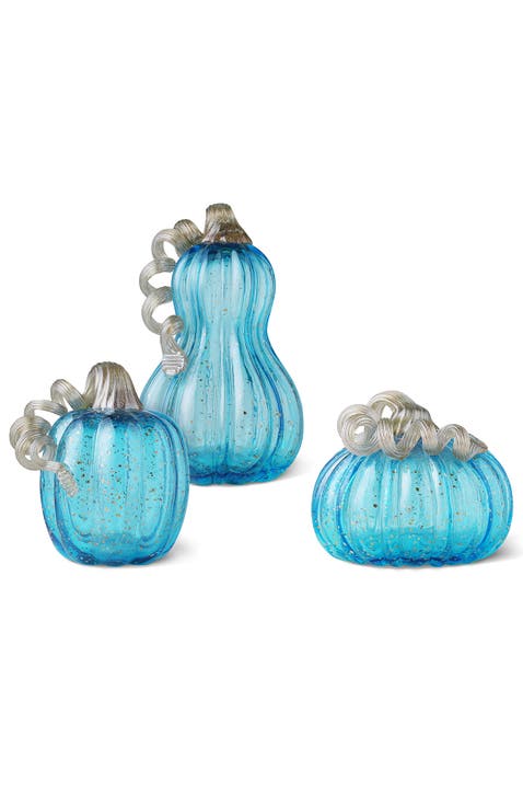 Set of 3 Glass Pumpkin & Gourd