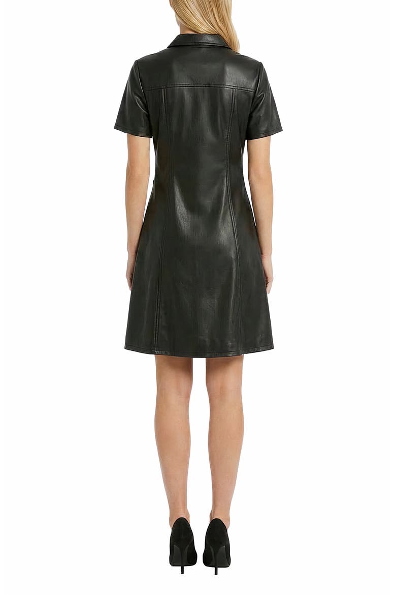 Faux Leather Fit & Flare Dress, Alternate, color, BLACK