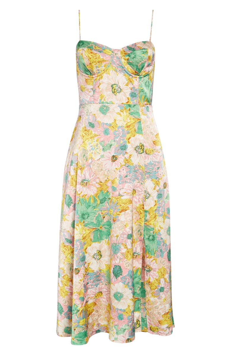 ASTR the Label Bustier Satin Dress, Alternate, color, Coral Yellow Floral