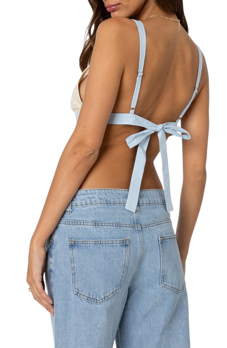 EDIKTED Lace Open Back Crop Camisole, Alternate, color, Cream