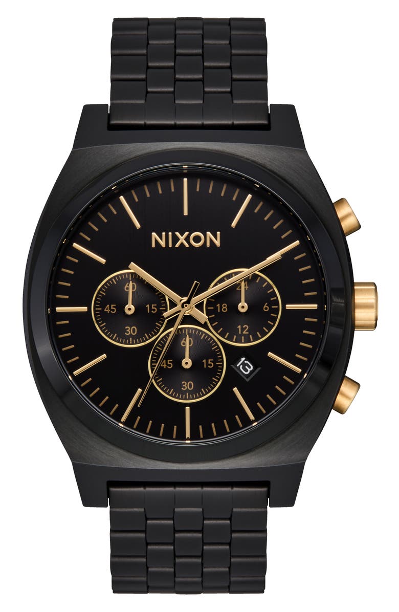 Nixon Time Teller Chronograph Bracelet Watch, 40mm, Alternate, color, Black / Black / Gold