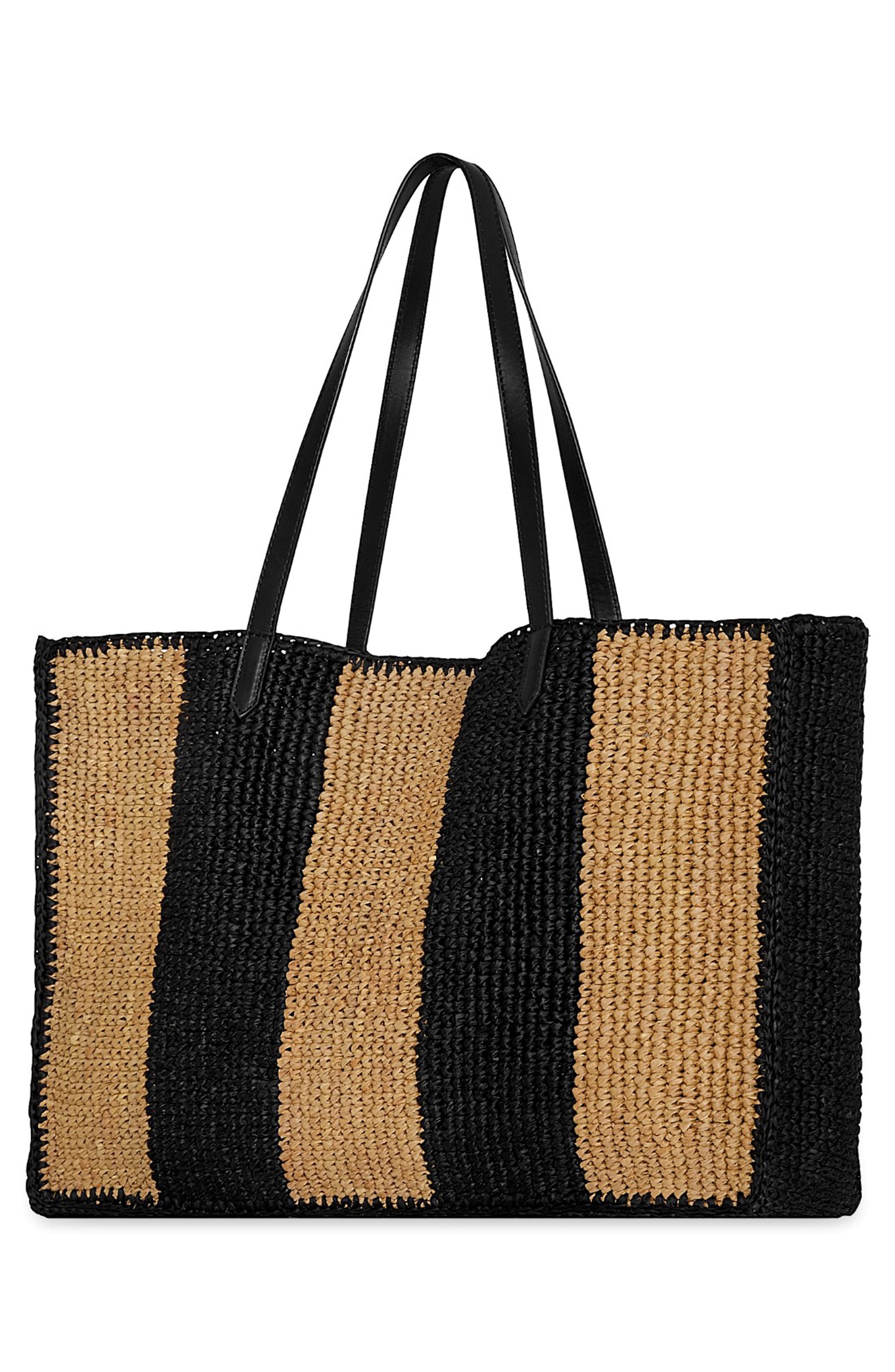 Rebecca Minkoff Large Raffia Tote, Alternate, color, Black/ Brown