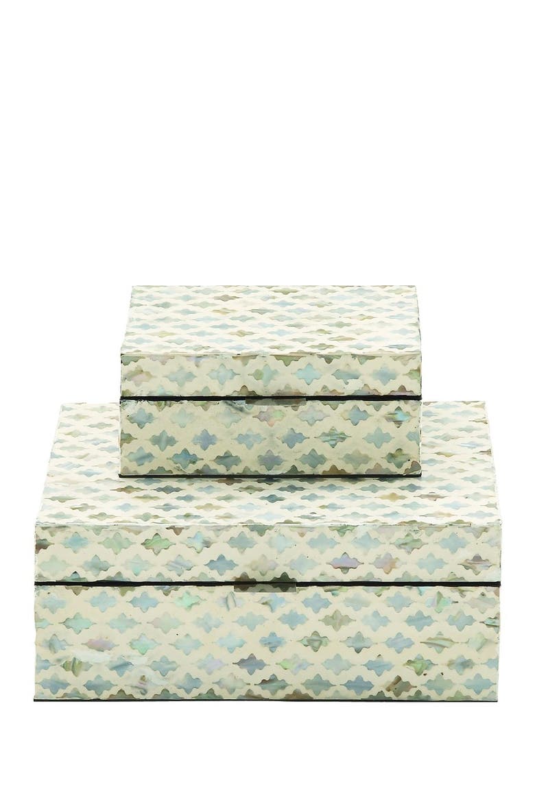 Cream Mother of Pearl Handmade Box with Hinged Lid - Set of 2, Main, color, WHITE