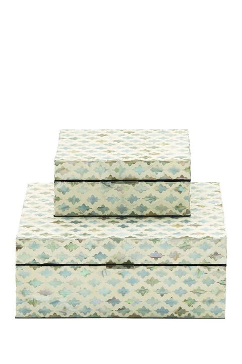 Cream Mother of Pearl Handmade Box with Hinged Lid - Set of 2