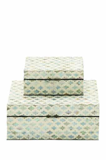 WILLOW ROW Cream Mother of Pearl Handmade Box with Hinged Lid - Set of 2