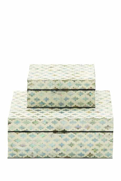 WILLOW ROW Cream Mother of Pearl Handmade Box with Hinged Lid - Set of 2