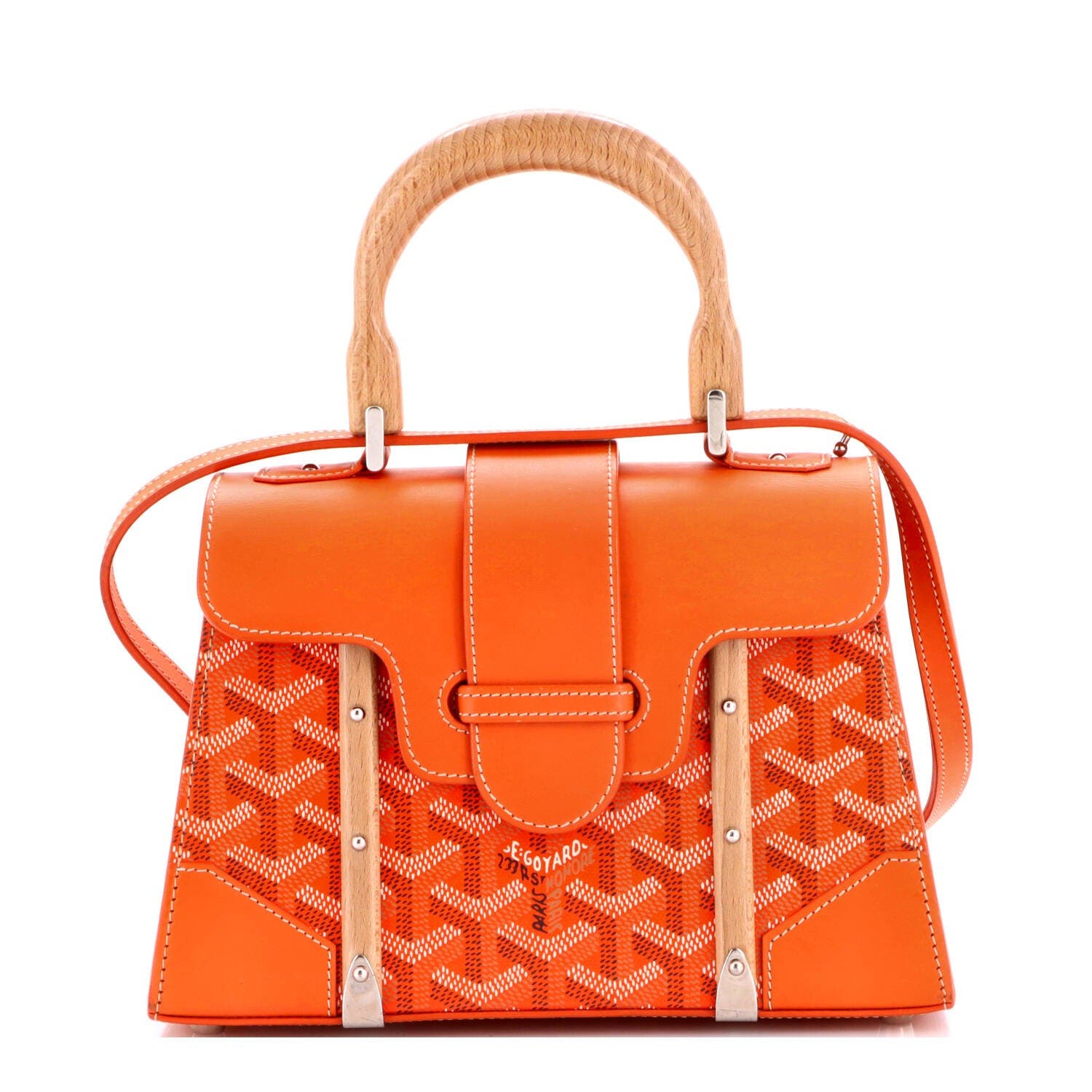 Structured Saigon Top Handle Bag Coated Canvas with Leather Mini, Main, color, Orange