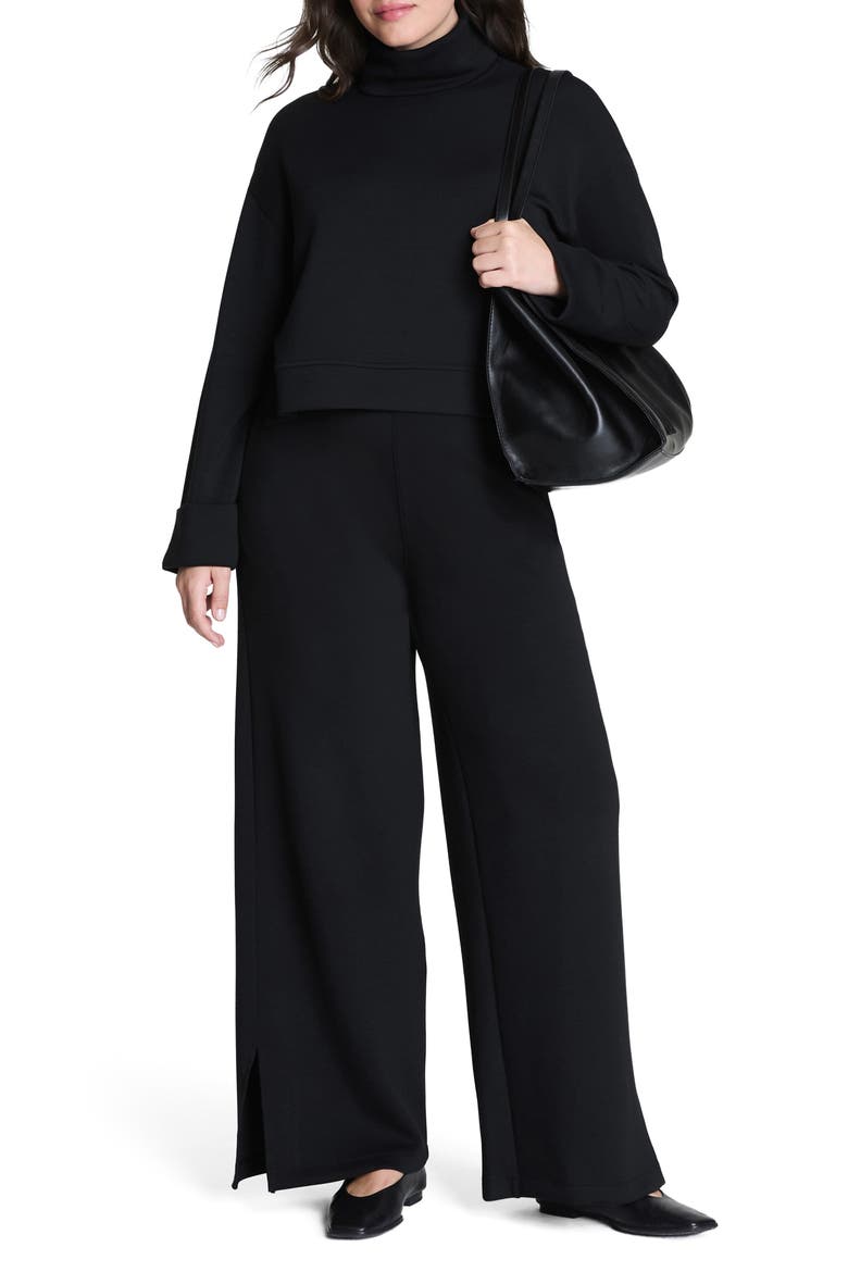 Cuffed Sleeve Crop Turtleneck Sweatshirt, Alternate, color, VERY BLACK