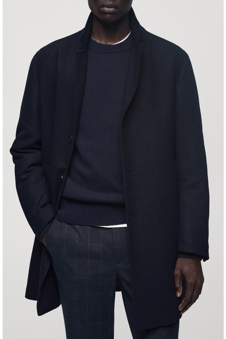 Quilted Lining Wool Blend Coat with Hooded Bib, Alternate, color, DARK NAVY