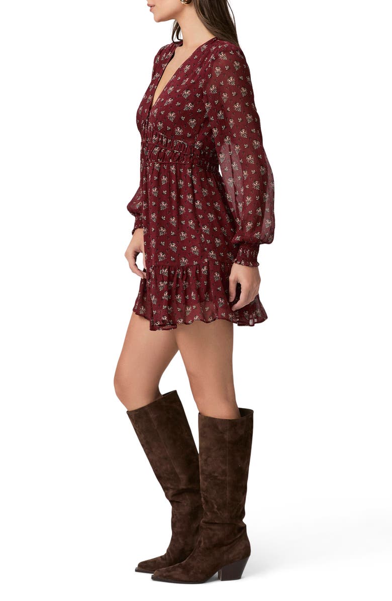 PAIGE Brasserie Floral Long Sleeve Silk Minidress, Alternate, color, Oxblood Multi