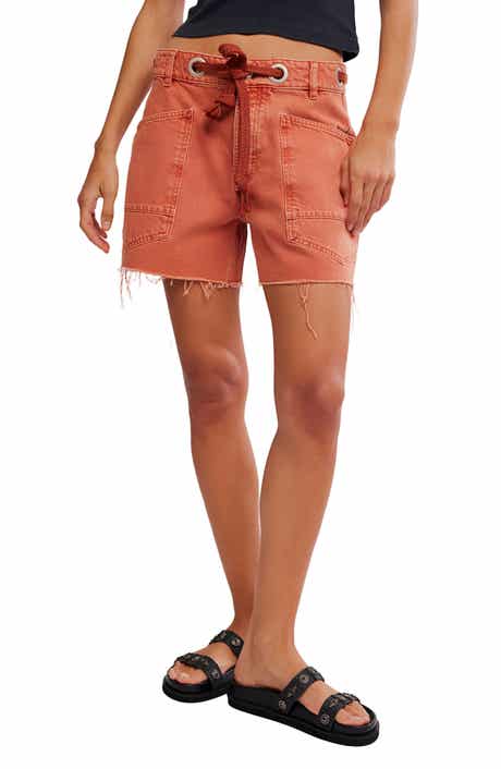 Moxie Mid Rise Belted Drawstring Cutoff Denim Shorts