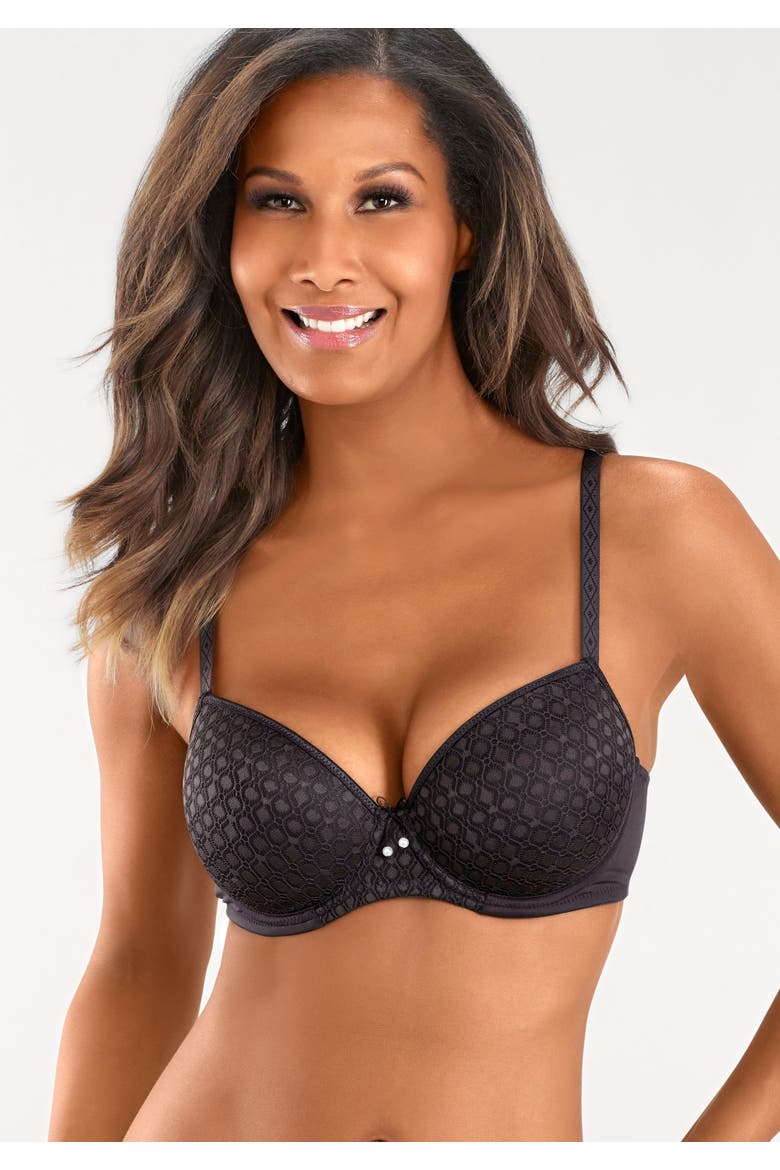 Lace Detail T-Shirt Bra, Alternate, color, Black