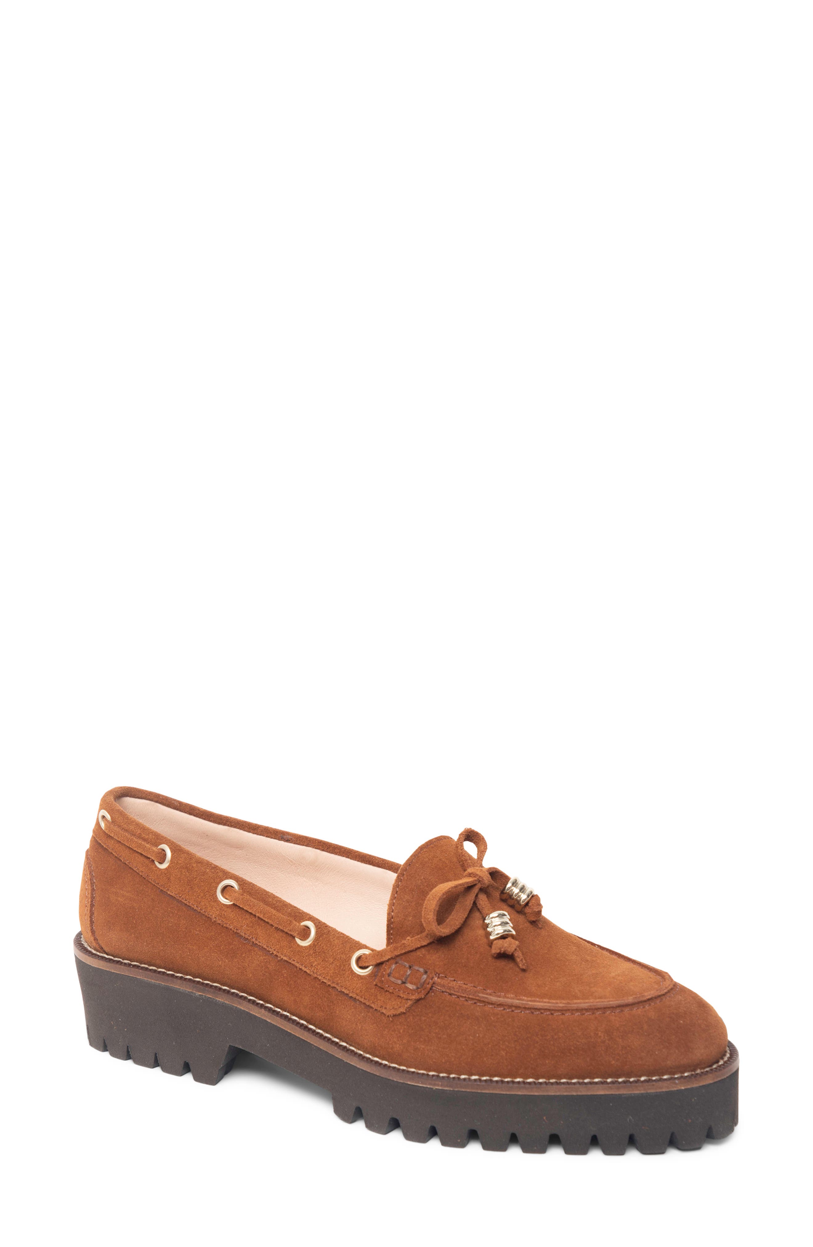 Henley Lug Boat Shoe, Main, color, COGNAC SUEDE