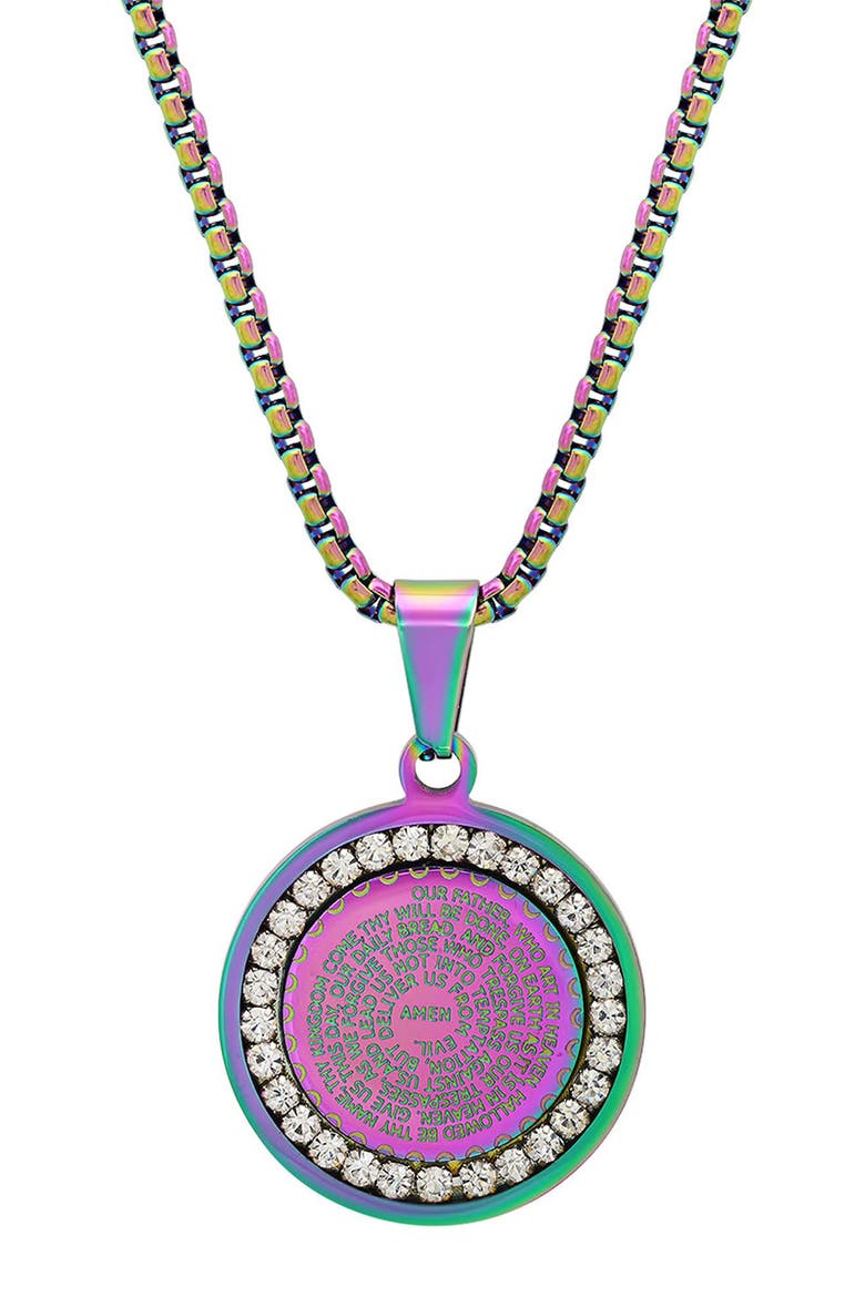 Iridescent Lord's Prayer Medallion Pendant Necklace, Main, color, MULTI