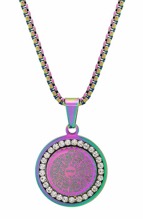 Iridescent Lord's Prayer Medallion Pendant Necklace