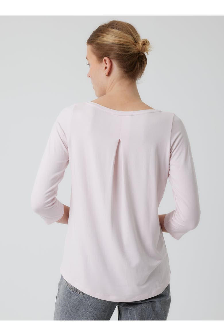 Soft Touch 3/4 Sleeve Pleated Back Crewneck Top, Alternate, color, PETALE