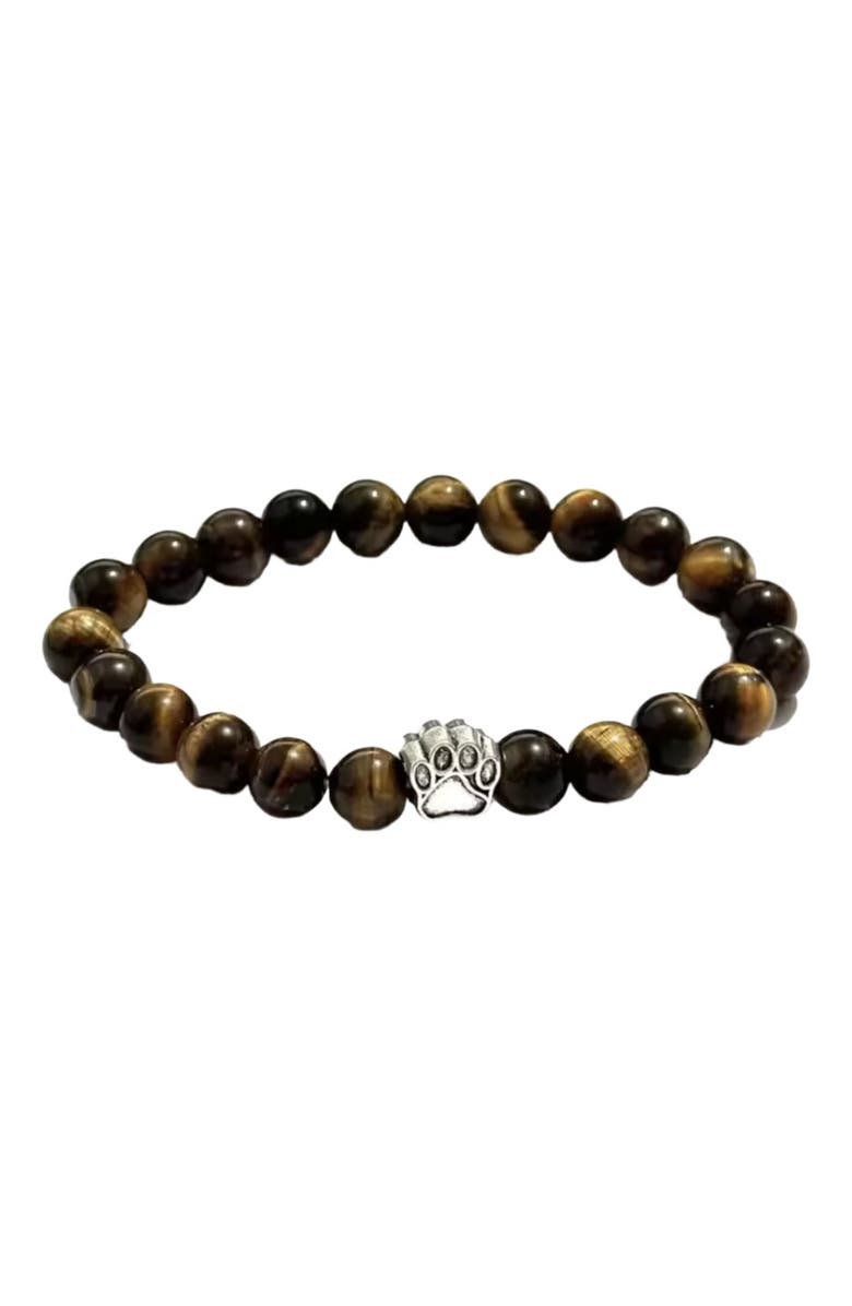 Hollywood Sensation PawZee Tiger's Eye Paw Print Charm Bracelet, Main, color, Brown
