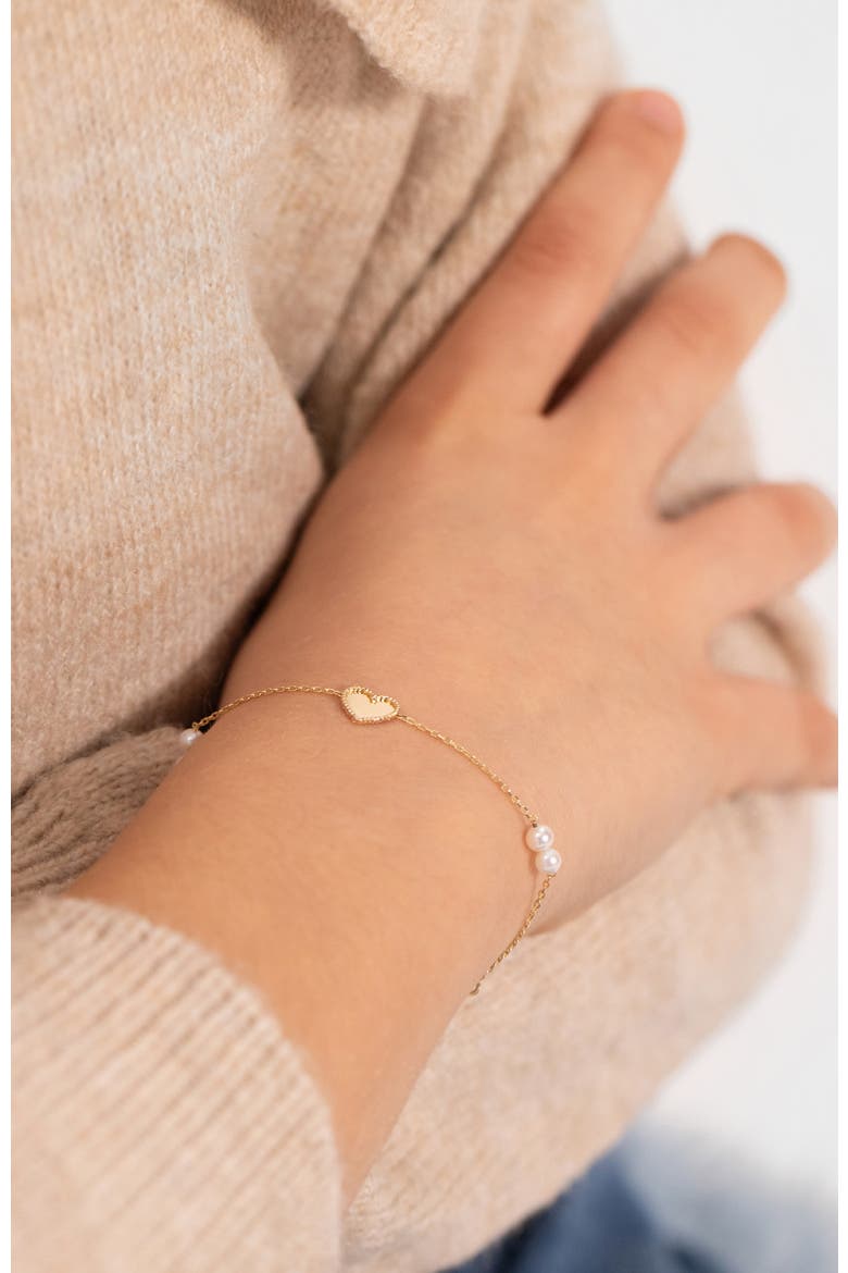 14k Framed Heart Girls Bracelet, Alternate, color, White