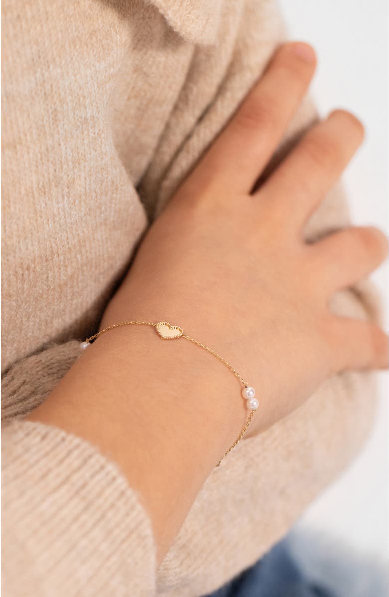 In Season Jewelry 14k Framed Heart Girls Bracelet, Alternate, color, White