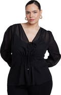 ELOQUII Smocked Sheer Blouse