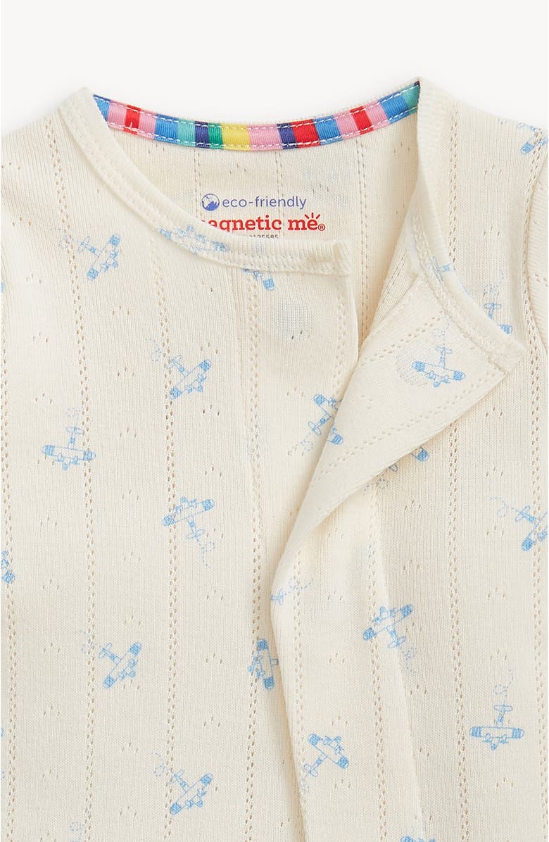 Magnetic Me Airplanes Organic Cotton Pointelle Footie, Alternate, color, Off White