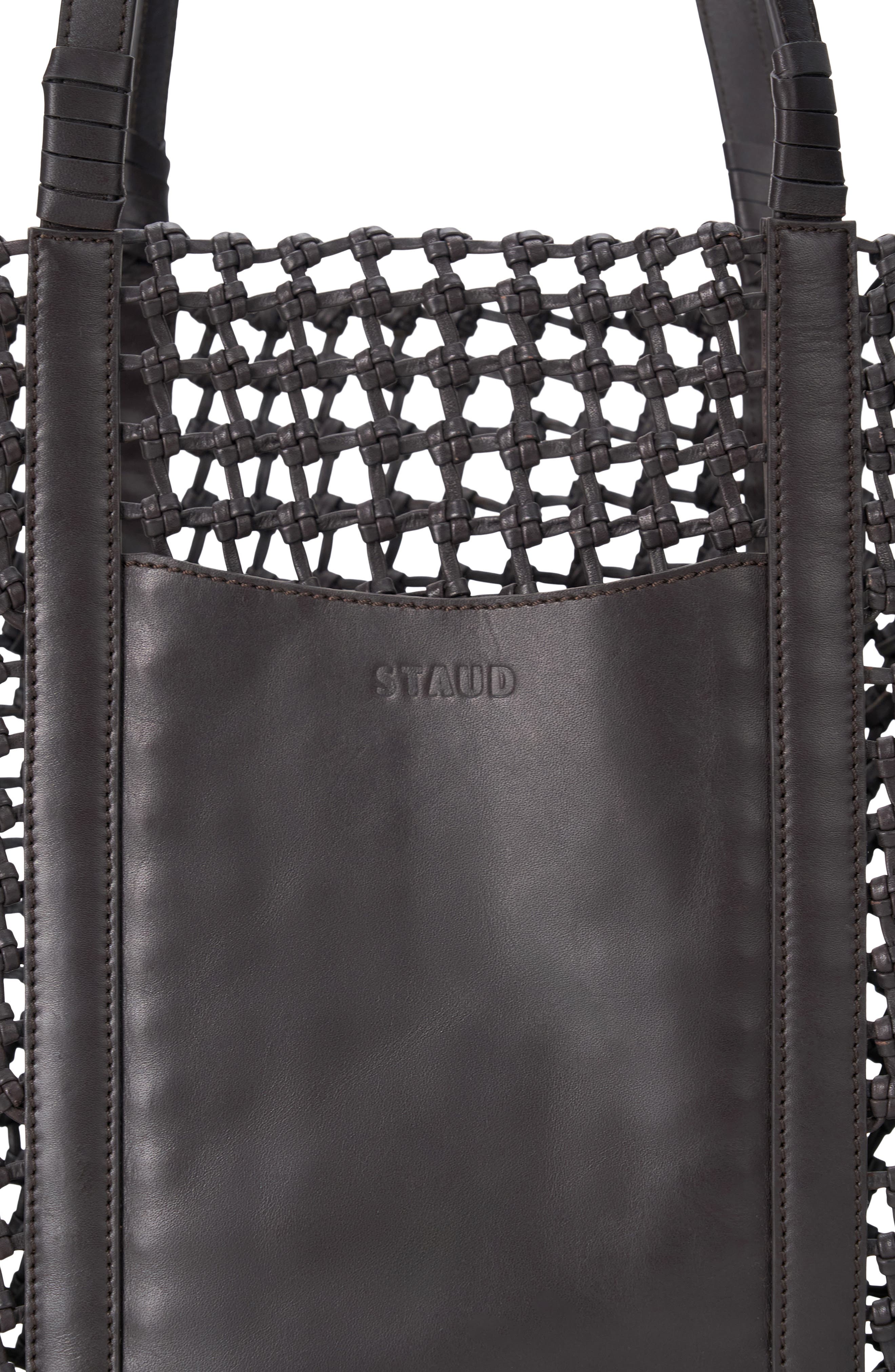 STAUD Getaway Hand Knotted Leather Tote Bag, Alternate, color, Espresso