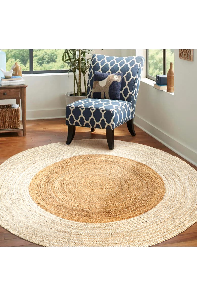Oceana Two-Tone Boho Jute Circle Round Area Rug, Alternate, color, Cream/Natural