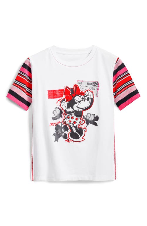 Desigual Minnie Mouse Stripe Sleeve Graphic T-shirt In White