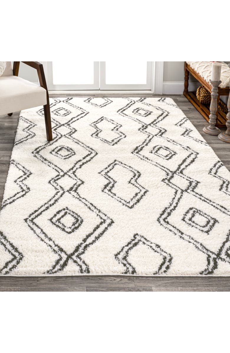 JONATHAN Y Deia Moroccan Style Diamond Shag Area Rug, Alternate, color, White/Gray