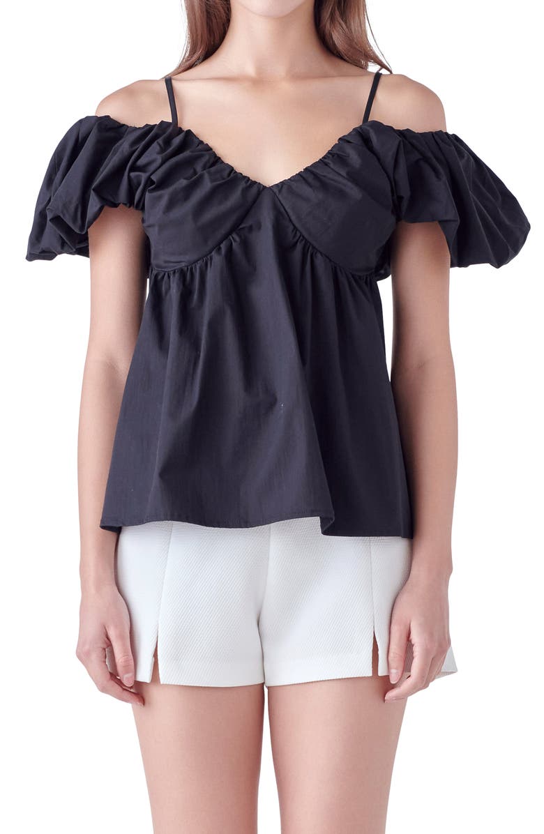 English Factory Puff Sleeve Cold Shoulder Top, Alternate, color,