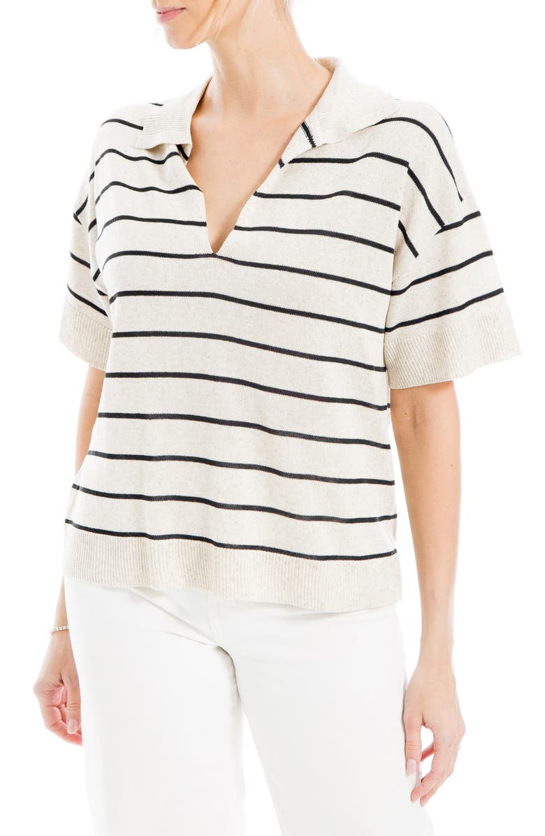 MAX STUDIO Stripe Knit Polo Sweater, Main, color, Natural Black