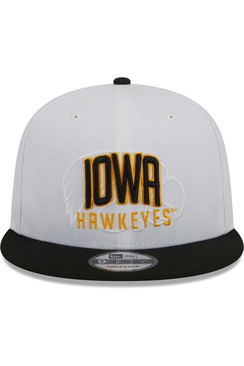 Men's New Era White/Black Iowa Hawkeyes Two-Tone Layer 9FIFTY Snapback Hat, Alternate, color, White