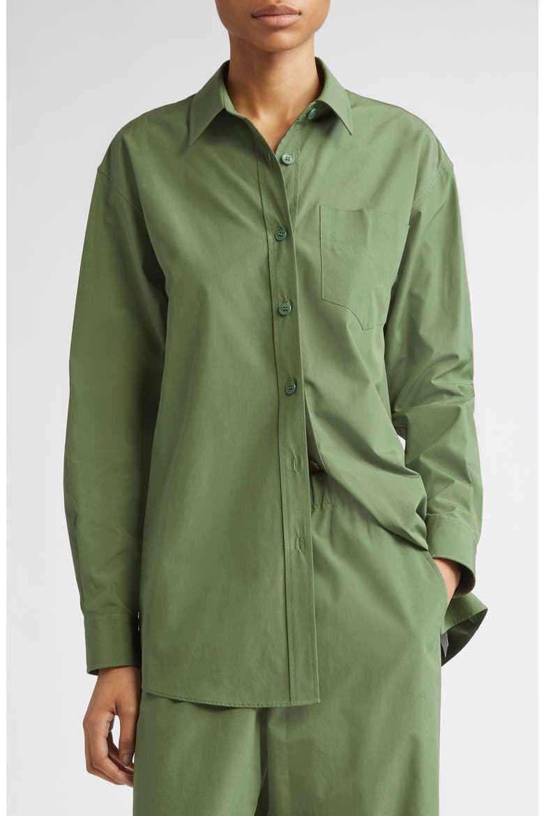Oversize Organic Cotton Poplin Boyfriend Shirt, Alternate, color, MOSS