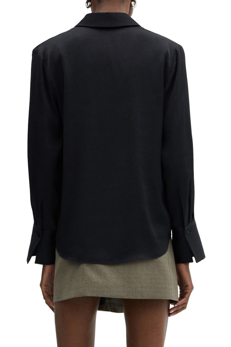 Satin Button-Up Shirt, Alternate, color, BLACK