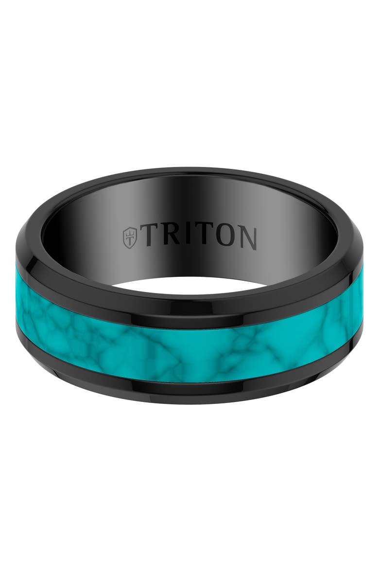 Triton 8MM Black Tungsten Carbide and Turquoise Ring, Alternate, color, Black