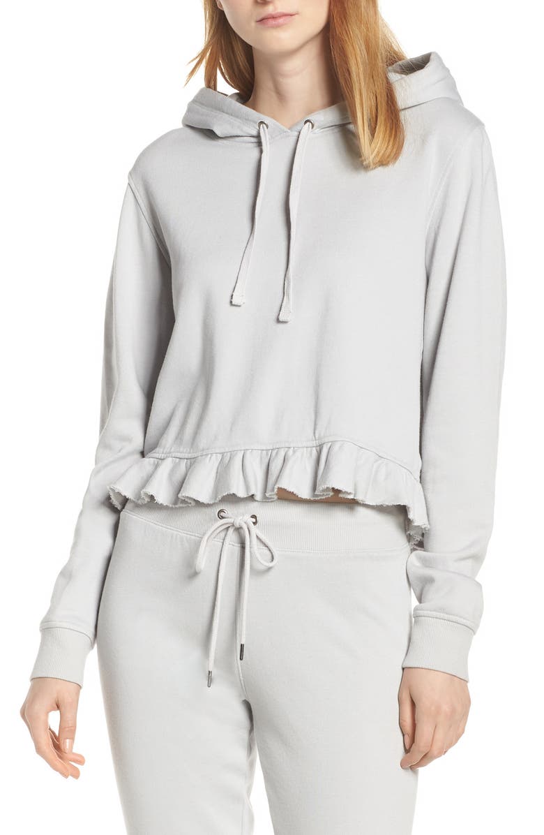 David Lerner Ruffle Hem Crop Hoodie, Main, color, 