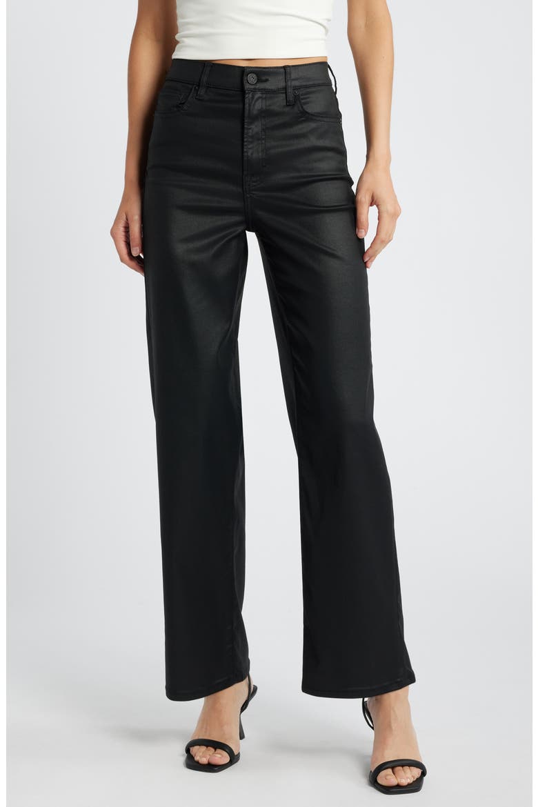 Coated Wide Leg Dad Jeans, Main, color, BLACK