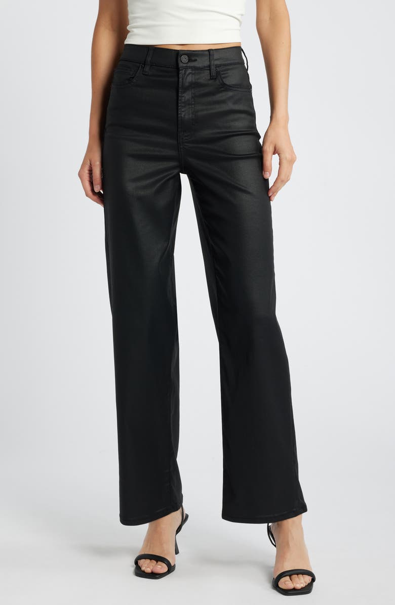 HIDDEN JEANS Coated Wide Leg Dad Jeans, Main, color, Black
