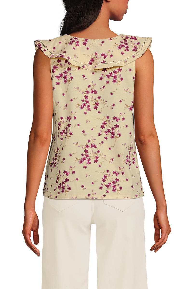 Lands' End V Neck Cascade Ruffle Top, Alternate, color, Cream/Granite Snowdrop Floral